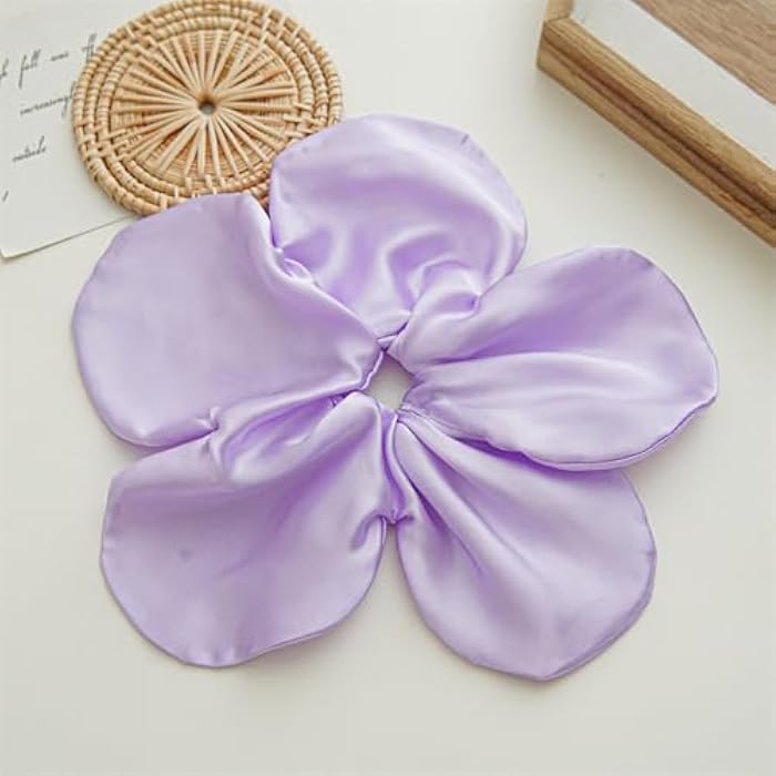 DINPREY Cute Big Flower Hair Scrunchies for women, Floral Hair Ties Flower Hair bands Scrunchies Ponytail Holders Floral Headbands Accessories for Girls (Pink Green Purple) - Image 3